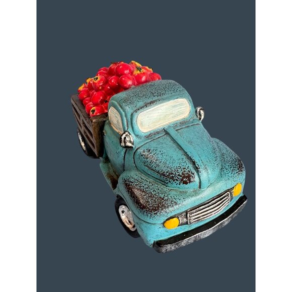 Robert Stanley 2014 Blue Truck Figurine With Apples & Flowers 7.5" Long  4" Tall - Picture 4 of 8